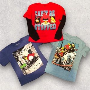 ⭐️ Lot of 3 Angry Birds T-Shirts (2 short/1 Long sleeve) Size Small fits kids XL